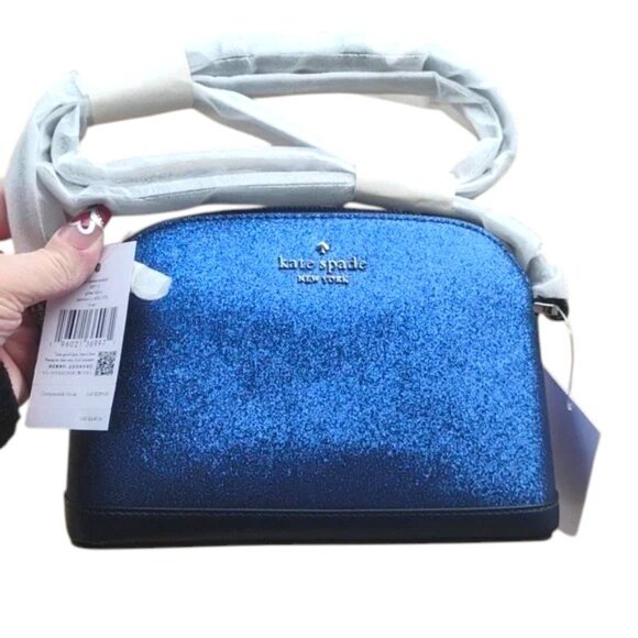 kate spade Handbags - Kate Spade NEW $249 Parisian tinsel small dome crossbody and glitter blue fabric